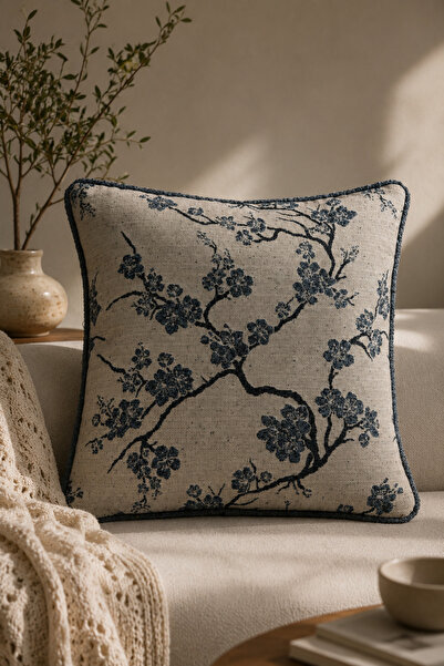 needle home textile .decoration SAKURA MAVİ KIRLENT KILIFI (45X45)