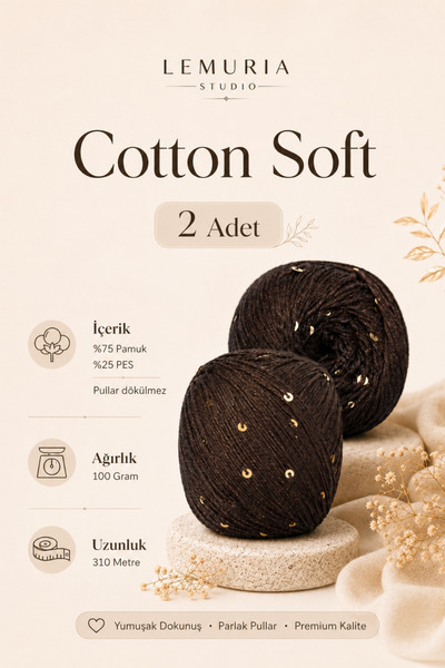 Lemuria Studio Cotton Soft 2 Adet Pullu Pamuk Örgü İpi, Yumuşak Dokulu Premiu...