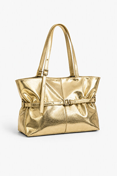 Senza Vedere Valessa Patent Leather Women's Shoulder Bag Gold