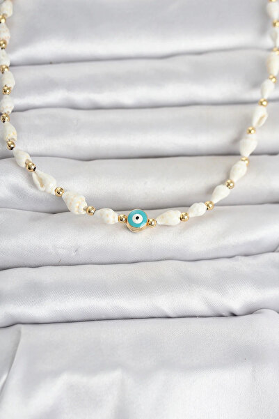 Marsilyan Natural Sea Shell Stringed Evil Eye Model Necklace Elk-Bjtieg
