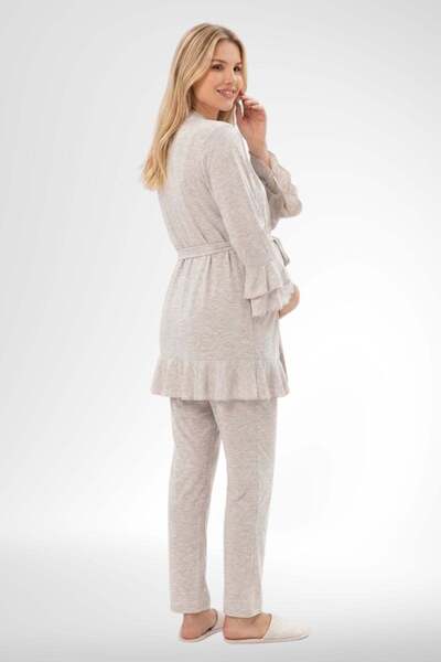 Mecit Pijama Mecit 6403 Vizon Sabahlıklı Lohusa Pijama Takımı