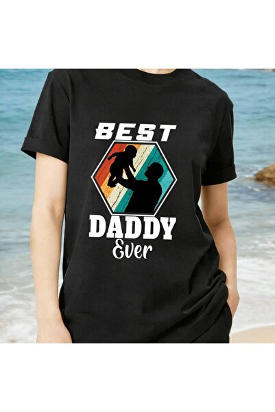 BASEPULSE Black Women's 100% Cotton T-Shirt, Best Daddy Ever Retro Sunset Pri...