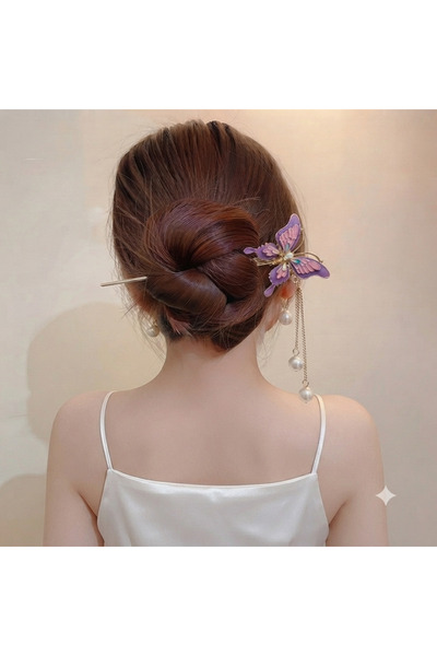 GÜLPEŞE Pearl Dangle Clasp with Butterfly Detail Pen Clasp Chinese Stick Japa...