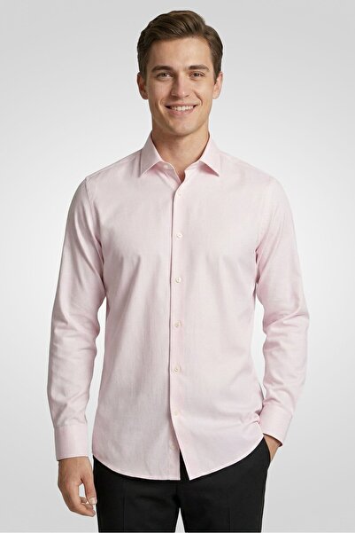 Calvin Klein Men Tall Fit Textured Long Sleeve Dress Shirt, Pink