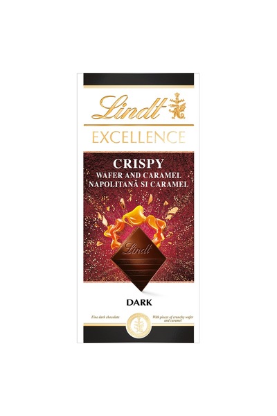 Lindt Excellence Crispy Wafer & Caramel, шоколадов бар, наполетан и карамел, ...