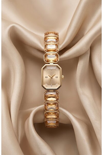 KLISHE Swarovsk Women's Steel Watch Gold Color & Gold Stones Luxury Vintage O...