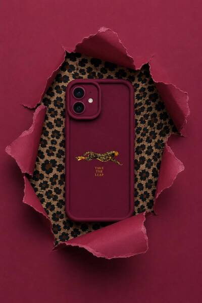 FlexiCase iPhone 16 Uyumlu Bordo Leopar Baskılı Silikon Telefon Kılıfı Kamera...