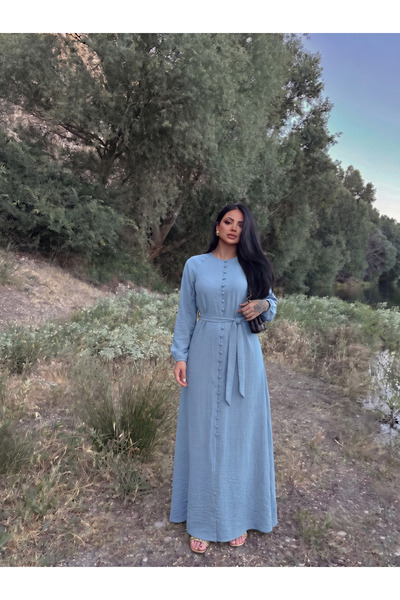 Siner Fashion Women's Wide Cut Oversize Dress with Button Detail