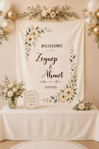 Homamia Kişiye Özel Nişan Töreni Kutlama Duvar Örtüsü Duvar Halısı