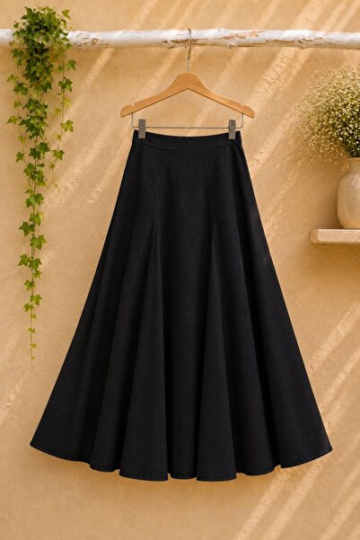 KÜÇÜĞÜM BUTİK Black Linen Flared Skirt
