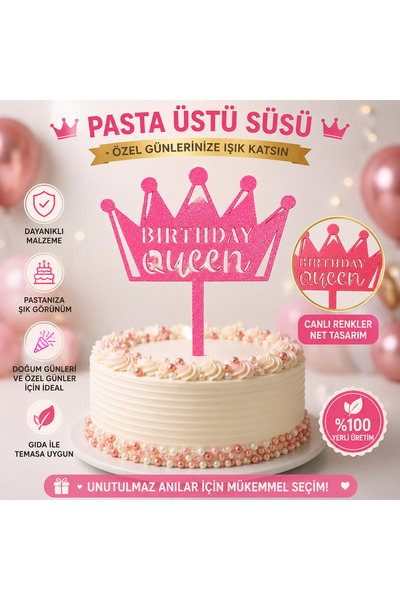 LİYA3D Birthday Queen Crown Cake Topper – Princess Themed Birthday Cake Decor...