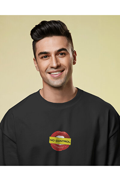 buzagi No Control Oversize Unisex Black T-Shirt