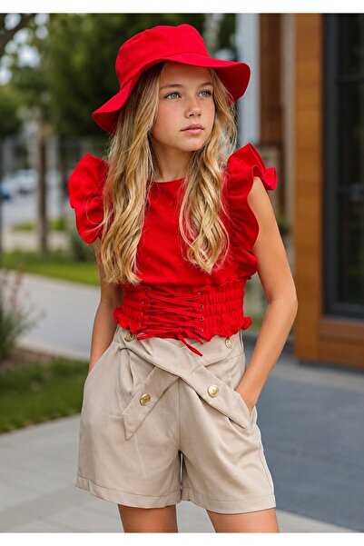 nisaykids Girl's Blouse Shorts Hat Set