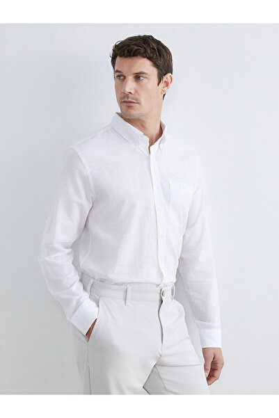 LC Waikiki Nevavm Regular Fit Linen Blend Men's Basic Shirt with a Difference