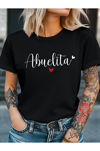 BASEPULSE تي شيرت Abuelita مطبوع عليه حروف، قميص كاجوال بأكمام قصيرة وياقة دا...