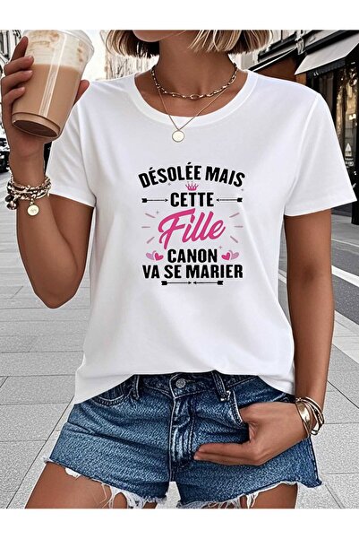 BASEPULSE تي شيرت نسائي بطبعة "Desolee Mais Cette Fille Canon Va Se Marier" -...