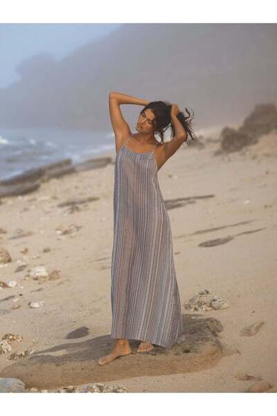 The Handloom Canggu Maxi Elbise - Lacivert Çizgili