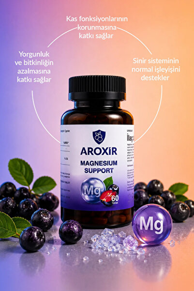 Aroxir Magnesium Support Günlük Destek Aronya ve Magnezyum Taurat, Sitrat, Malat 60 Tablet
