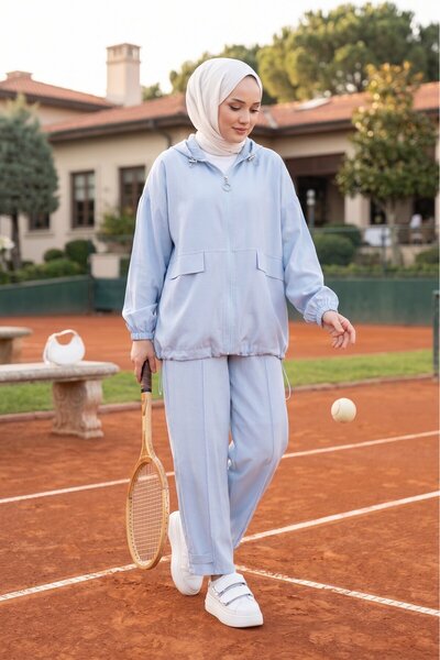 EBRUTESETTÜR Hooded Zipper Detailed Loose Double Set Baby Blue