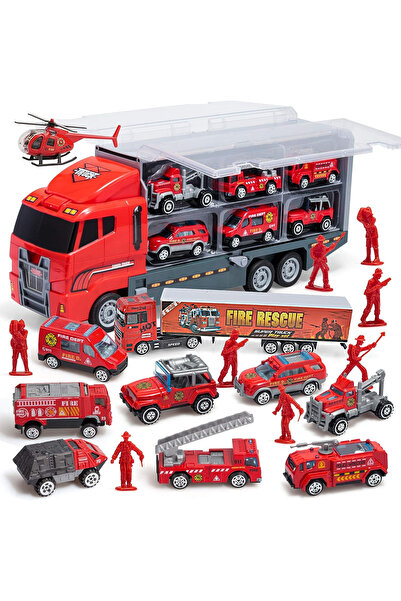 Simply Joy Camion de pompieri de jucărie 19 în 1 cu figurine mici de pompieri...