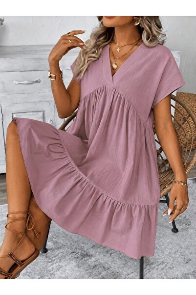 Wear Up Women's Short Sleeve V-Neck Ruffle Short Dress