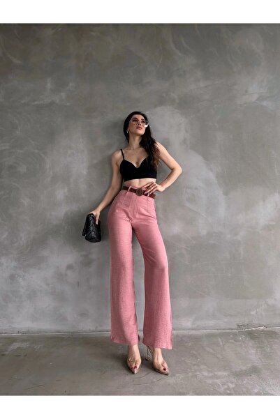 nido moda Beli Kemerli Keten Pantolon