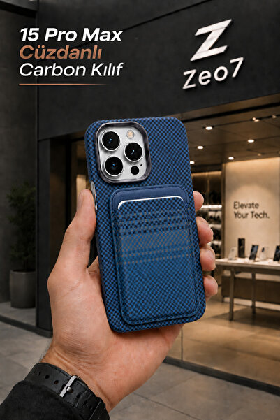 Zeo7 iPhone 15 Pro Max Uyumlu Karbon Cüzdanlı Kart Bölmeli Kılıf,Kartlık Mıkn...