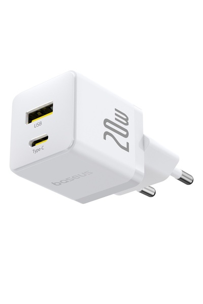Baseus Incarcator de retea Palm 20W, 1x USB-C, 1x USB-A, Alb