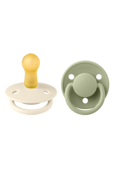 Bibs Set 2 suzete De Lux din latex, tetină rotundă, 6 luni, Ivory/Sage