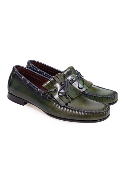 FRANCO CALVANI Green Color Laceless Genuine Leather Men's Shoes