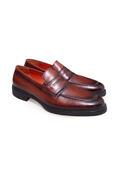 FRANCO CALVANI Brown Laceless Genuine Leather Men's Shoes