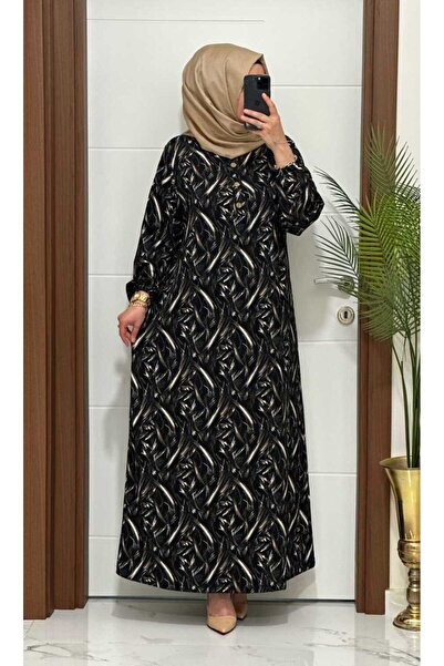 MODA ALMİRA 6235 K100 SİYAH ÖNÜ DÜĞMELİ BATTAL BEDEN BÜRÜMCÜK ELBİSE