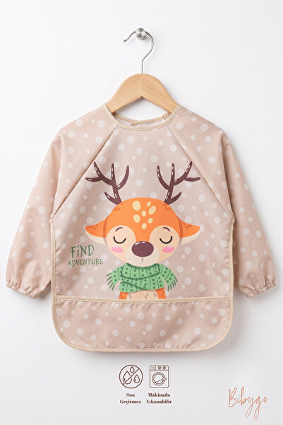 Bibygo Long Sleeve Waterproof Baby Food and Activity Bib with Pockets - Deer ...