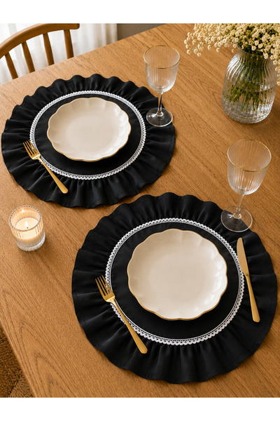 ŞAH TEXTILE DESIGN Βαμβακερό βολάν με σατέν δαντέλα στη μέση, αμερικάνικο σετ...