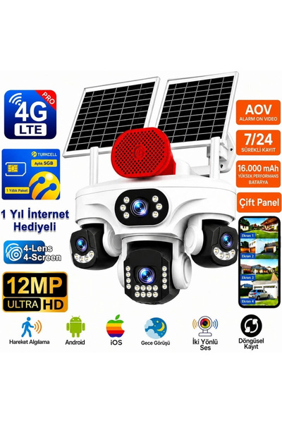 Yenimiyeni O-Kam Premium 4G 12MP SIM Kartlı 1 Yıl İnternet Hediyeli 4 Kameral...