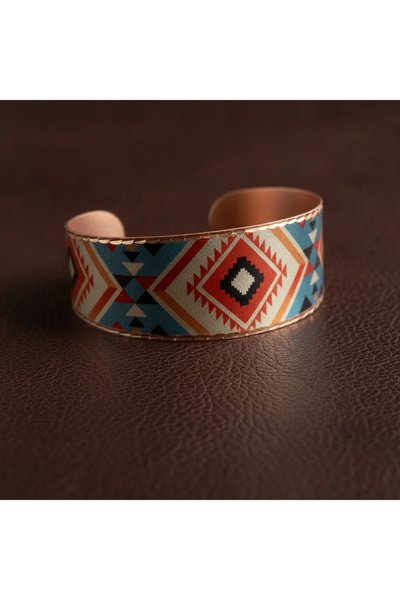 Erol Bakır Copper Modern Anatolian Kilim Patterned Wide Adjustable Clamp Brac...