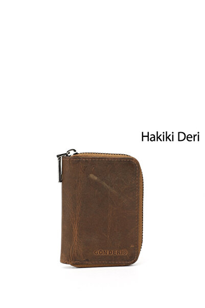 GÖNDERİ(R) Unisex Taba Crazy Genuine Leather Vertical Card Holder