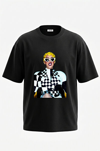 Anetos Cardi B Checkered Design Printed Unisex Oversize Black Tshirt