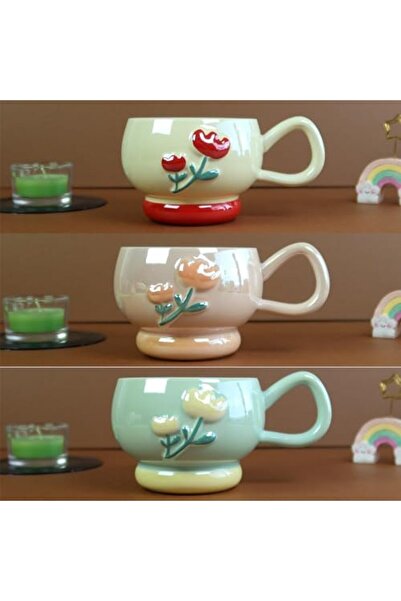 Yıldızan adn shop كوب قهوة سيراميك بتصميم زهور باستيل BM-2364 920026