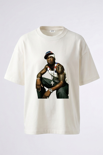 Anetos 50 Cent_14 Dizajn Tiskana Unisex Oversize Bela Majica