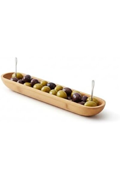 Yıldızan 35cm Bamboo Olive Tray – Natural Wooden Oval Long Serving Plate |   ...