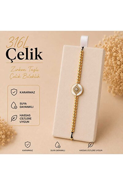 316L Çelik Zirkon Taşlı Nazar Boncuk Detaylı Asansörlü Bileklik