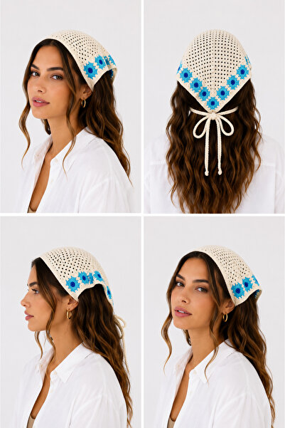 SEVMİŞ HOME Kadın Örgü Bandana Çiçek Motifli Yazlık Bohem Saç Bandanası