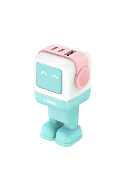Ugreen Uno 65W Power Adapter, GaN Fast Charging, 2x USB-C, 1x USB-A Pink/Blue