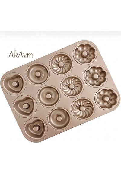 Ak Avm AkAvm 12 Bölmeli Karışık Şekilli Yapışmaz Donut Muffin Browni ve Kek K...