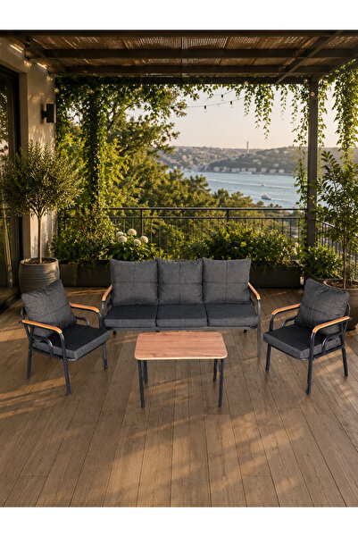 BM DESİNG Bahçe balkon mobilyası 3+1+1 sehbalı süngerli takım