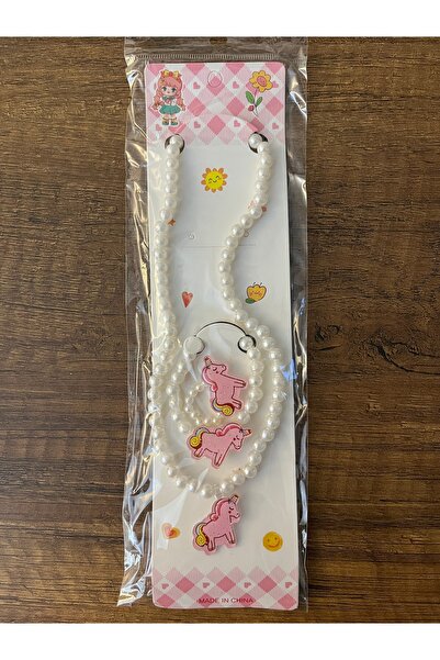 gülümse gel Kız Çocuk Unicornlu Renkli Boncuk Kolye Bileklik Yüzük Seti