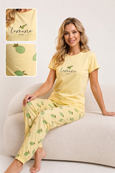 CottonVia Set de pijamale pentru femei, 100% bumbac, mânecă scurtă, decolteu ...