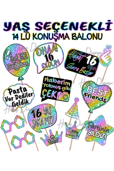 Hiras Dizayn Doğum Günü Partisi Yaş Seçenekli Kız Ve Erkek 14'lü Konuşma Balo...