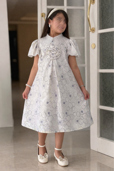 JO FASHION Girl's Dress with Embossed Rose and Elegant Patterns